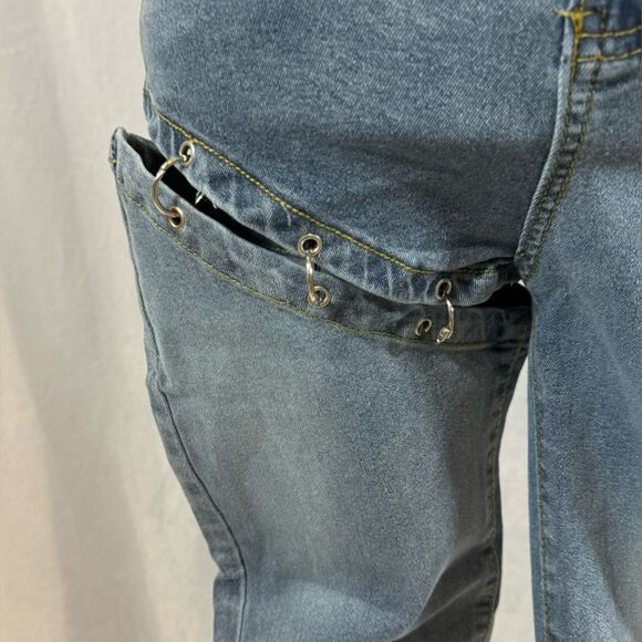 High waisted stacked split leg detachable streetwear fashion jeans size medium - Picture 5 of 8